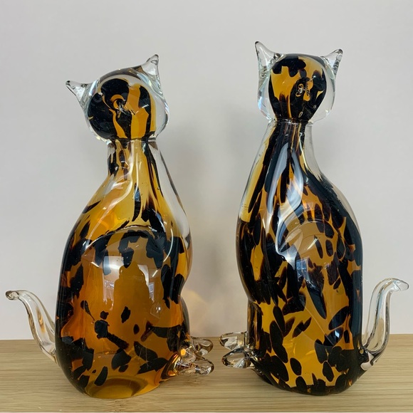 Other - Vintage 80s Fifth Avenue Crystal Amber and Black Cat Figurines (Pair)